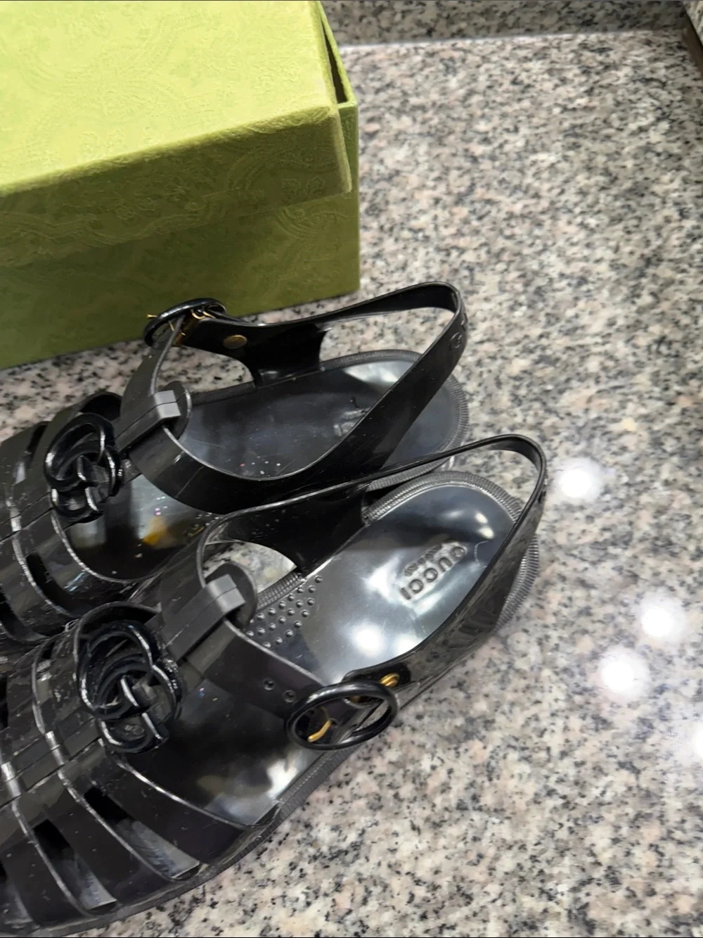 Gucci Black Jelly Woven Slingback Sandals with Interlocking G - Picture 3 of 8